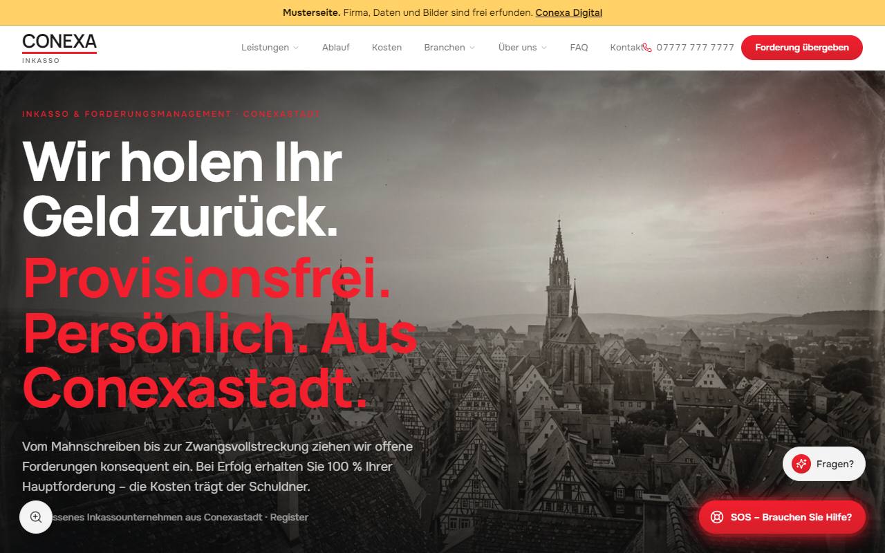 Startseite des Entwurfs für Inkasso · Forderungsmanagement