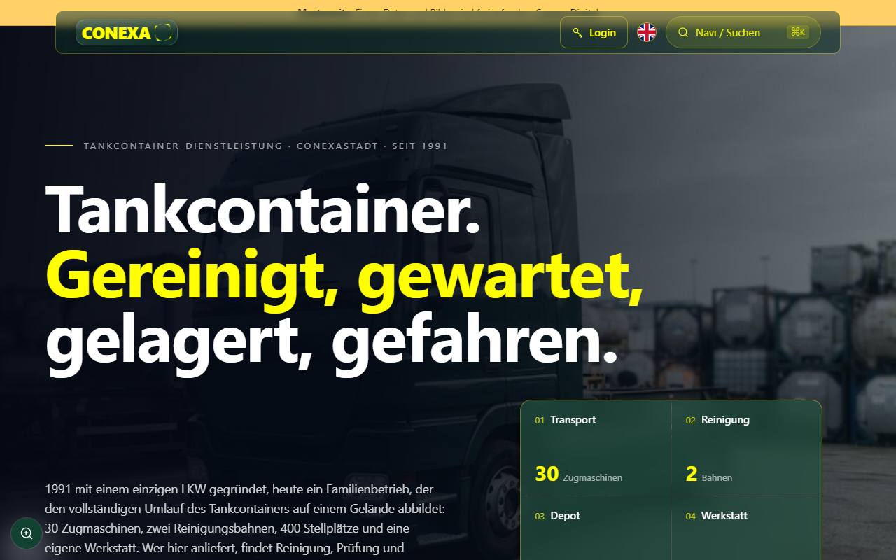 Startseite des Entwurfs für Tankcontainer · Full-Service