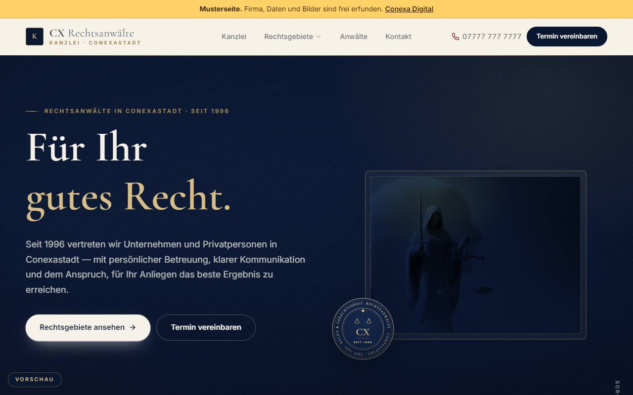 Startseite des Entwurfs für Rechtsanwaltskanzlei