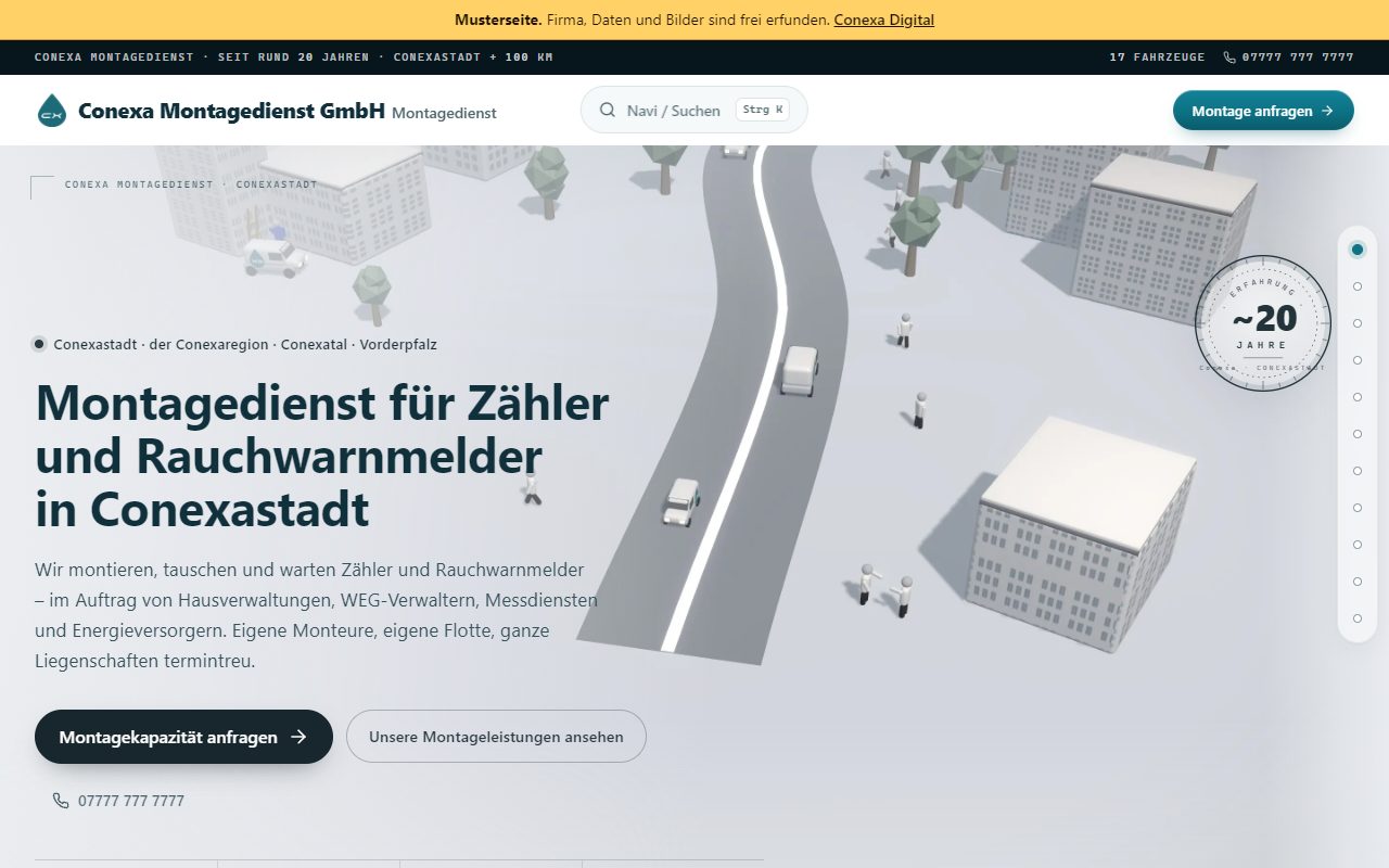 Startseite des Entwurfs für Zähler- & Rauchwarnmelder-Montage