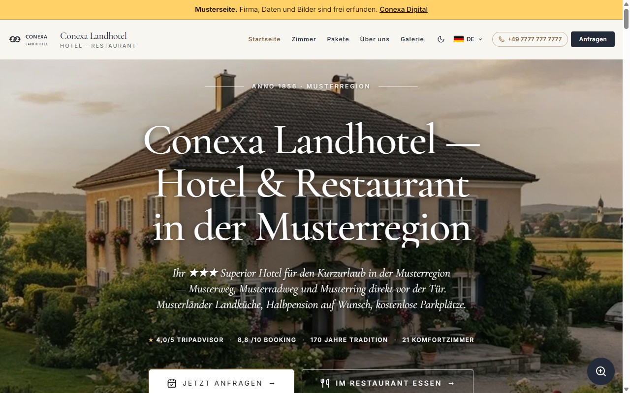 Startseite des Entwurfs für Hotel · Restaurant
