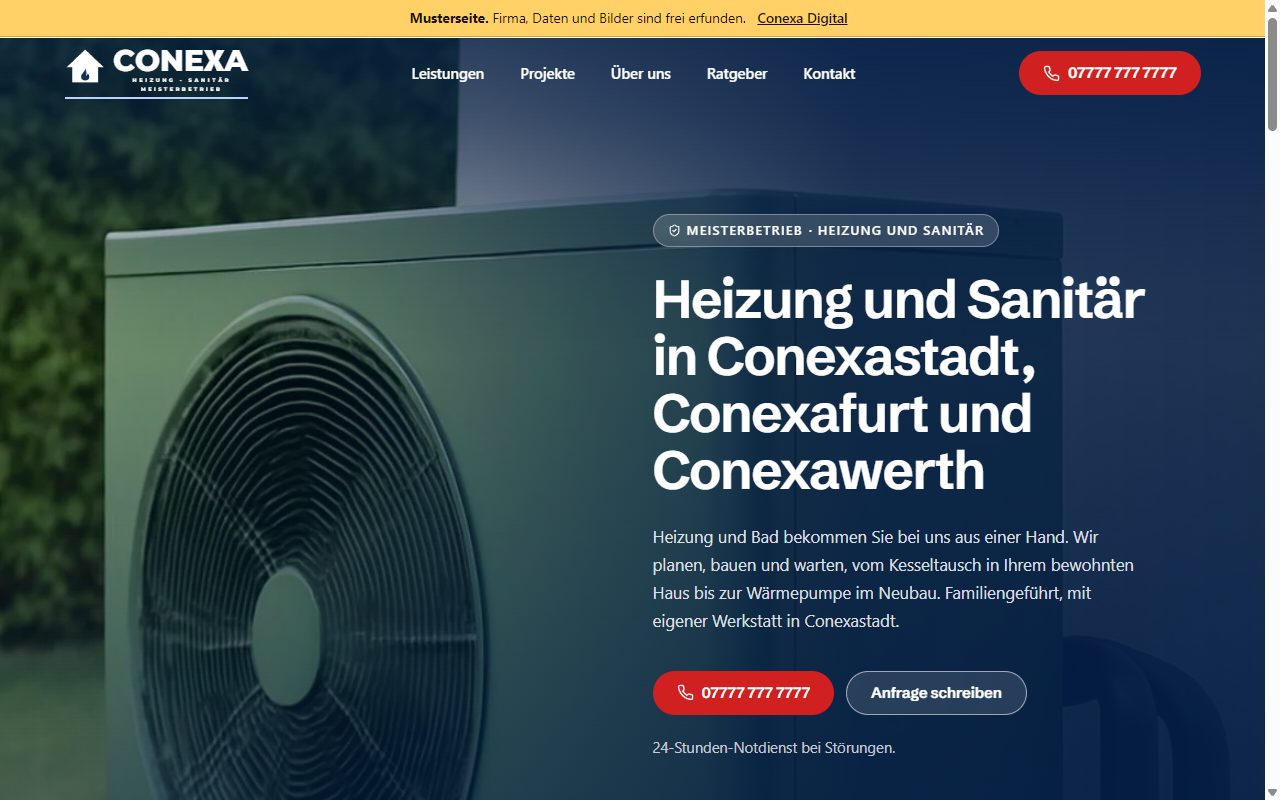 Startseite des Entwurfs für Heizung · Sanitär