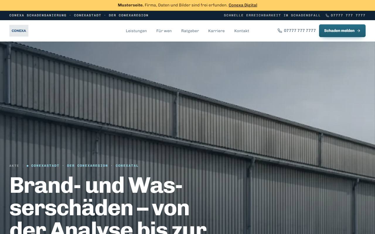 Startseite des Entwurfs für Brand- und Wasserschadensanierung