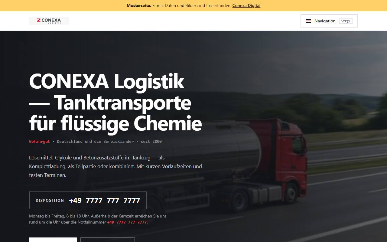 Startseite des Entwurfs für Tanktransporte · Gefahrgut