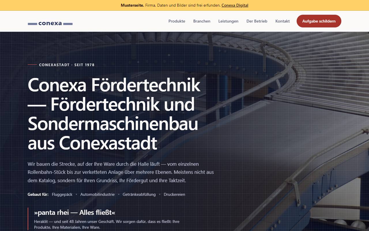 Startseite des Entwurfs für Fördertechnik · Sondermaschinenbau