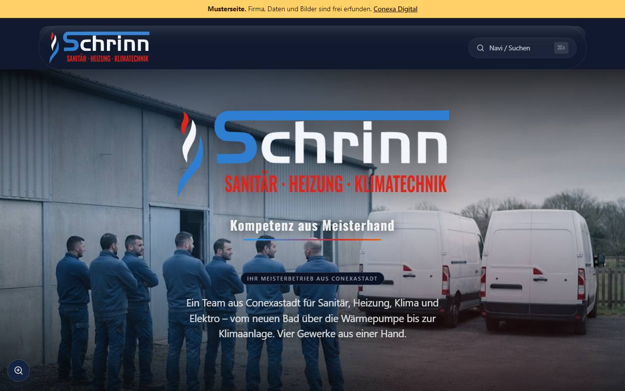 Startseite des Entwurfs für Sanitär · Heizung · Klima · Elektro